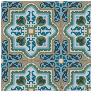 an real cuban tile design in summer colors, nine tiles of  habanero jardin