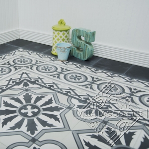 A traditional Cuban tile pattern in Black, White and Gray. 